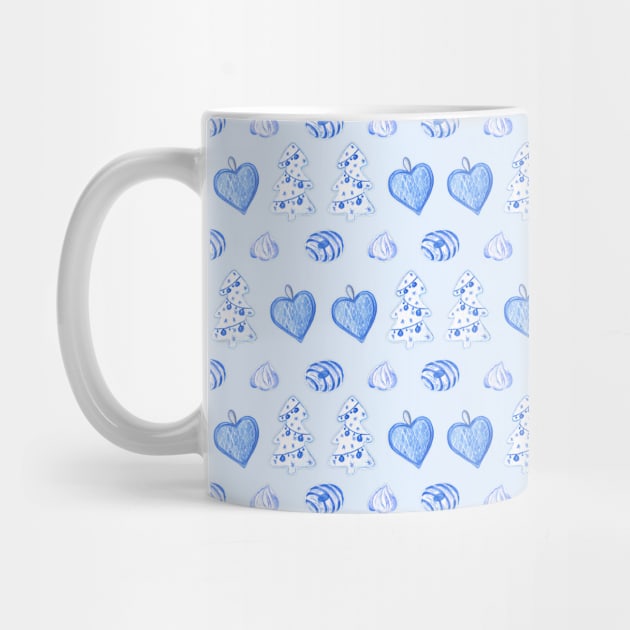 Christmas trees, hearts and candies in blue by Flowersforbear